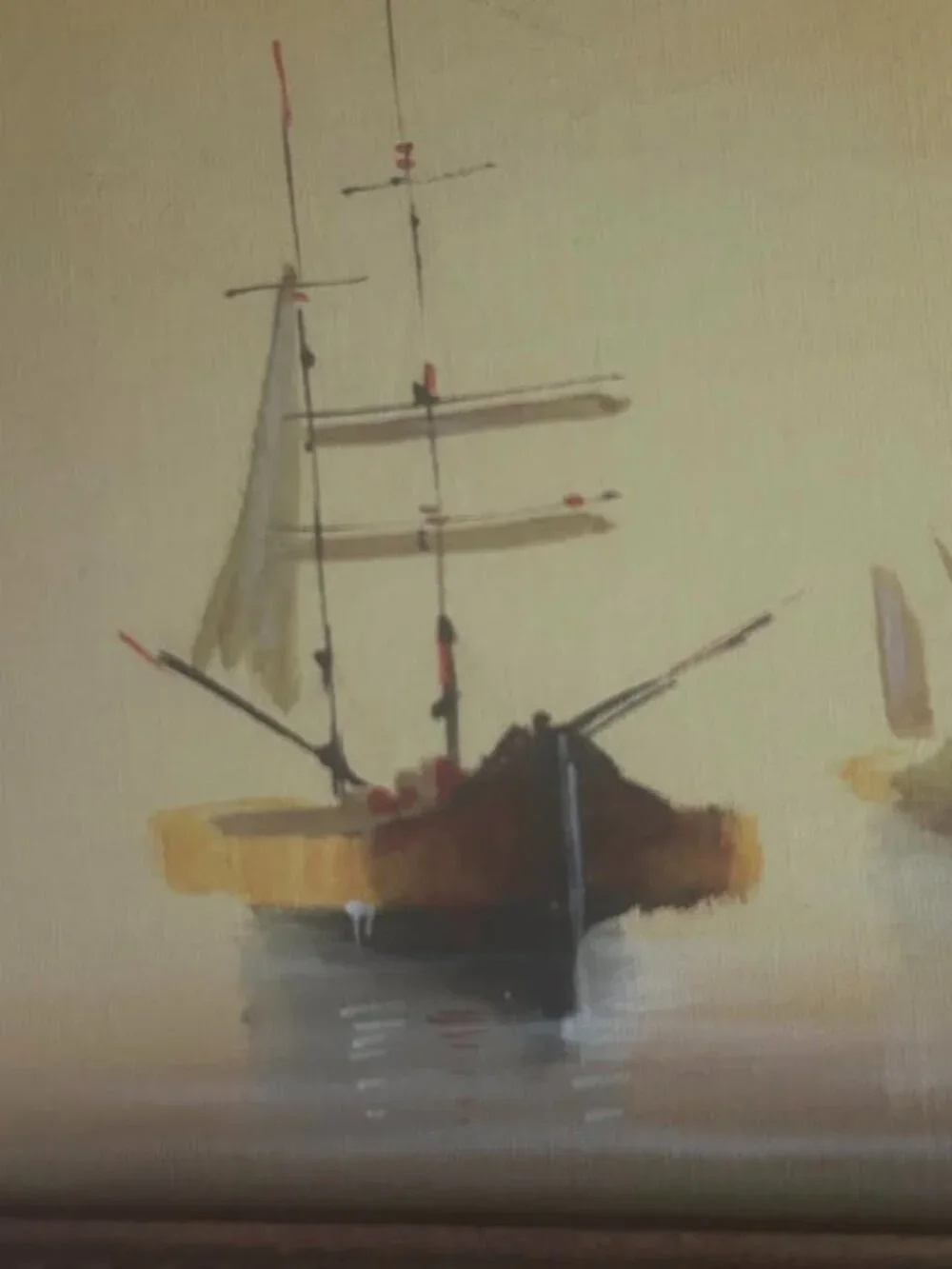 Wonderful Vintage Distressed Nautical Seascape Oil on Canvas